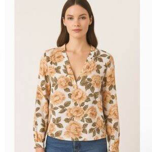 Reformation Floral Top V Neck Sz S Romantic Peach Rose Print Long Sleeve Flowy